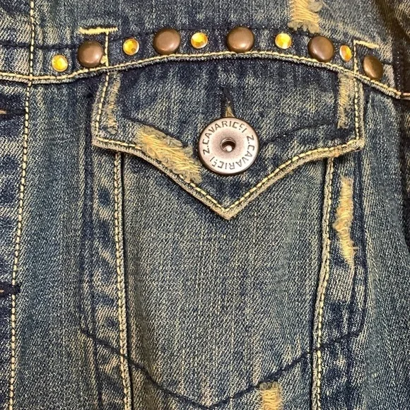 Z. Cavaricci Y2K Denim Blue Jean Bird Embroidery Distressed Button Down Jacket 4 - Picture 8 of 17